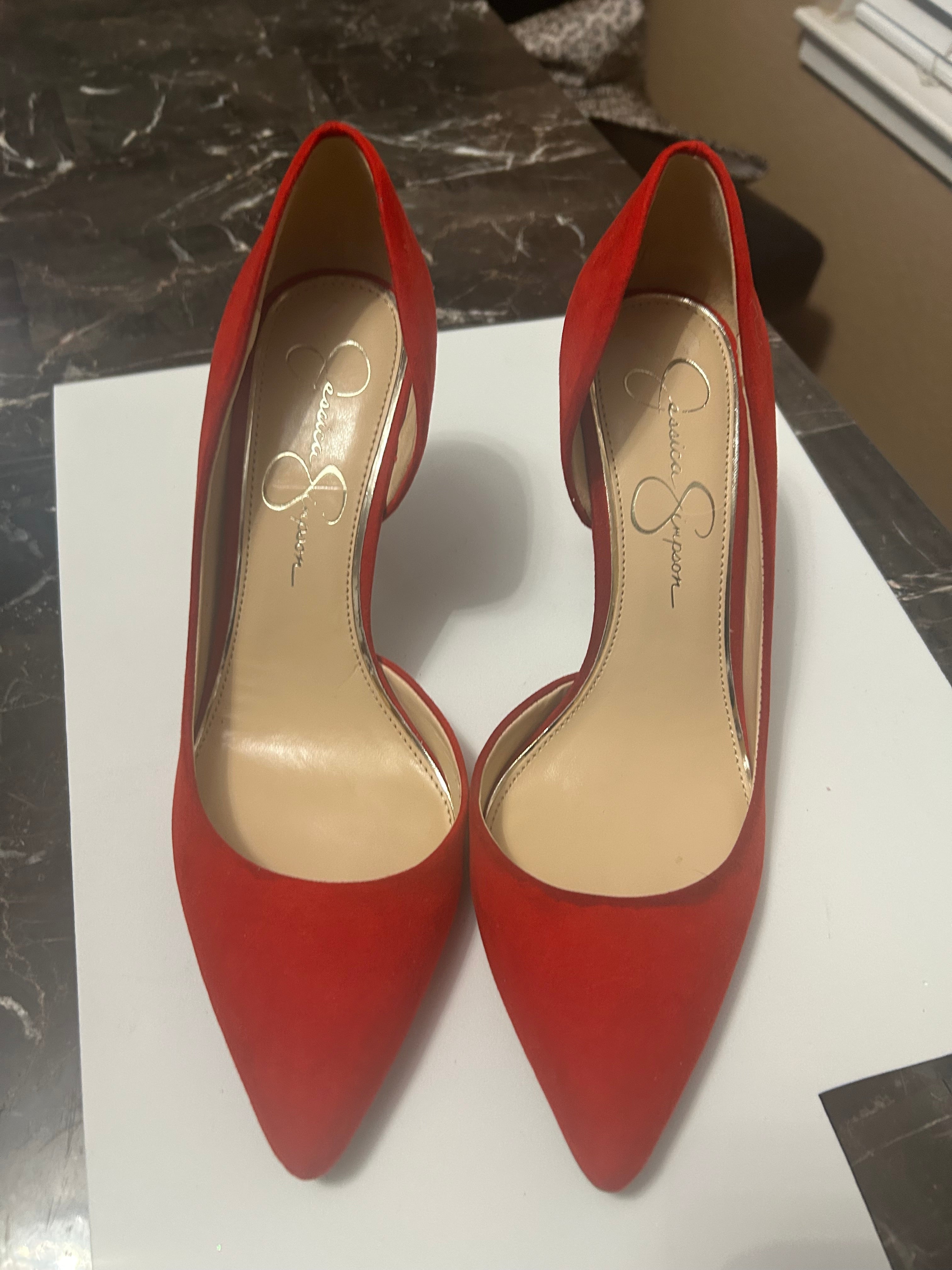 Red White House Black Market Suede Pumps